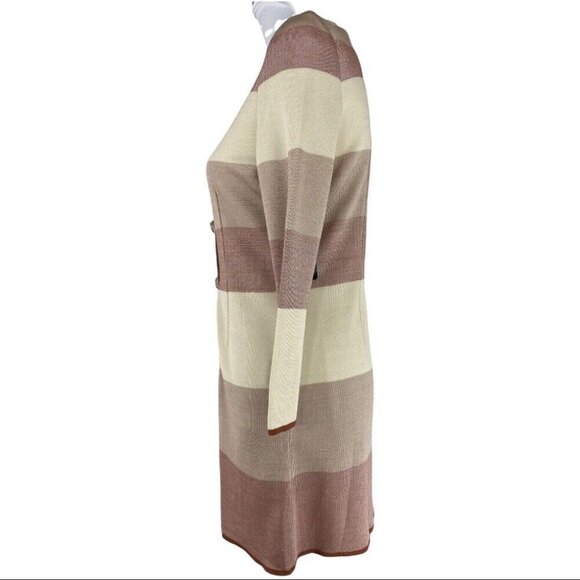 Misook Women's NWT Tan Striped Button Up Long Sleeve Ponte Knit Sweater XS/C40 - Picture 5 of 11